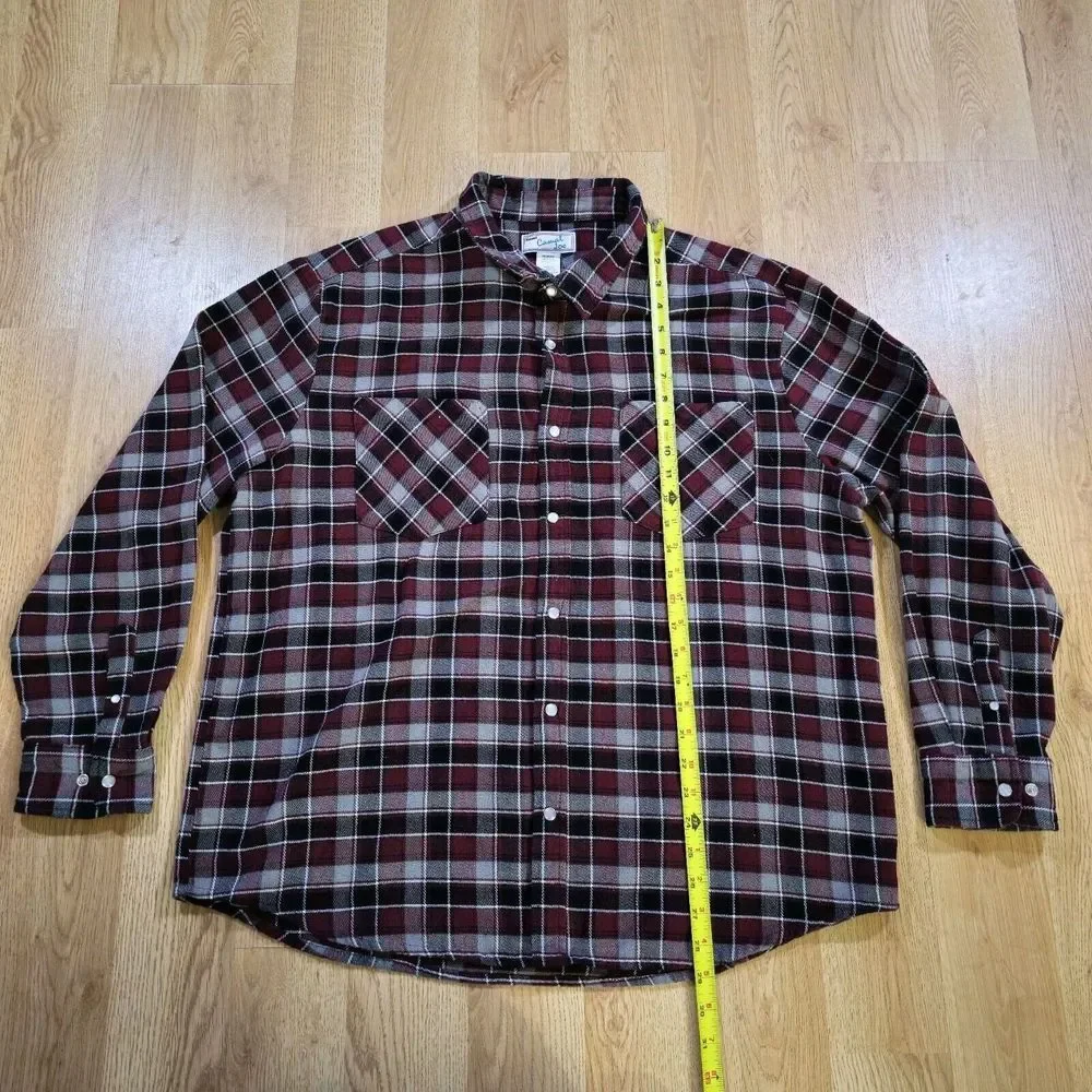 Vintage Haband Casual Joe Flannel Shirt Mens XL Burgundy Black Plaid Pearl Snap